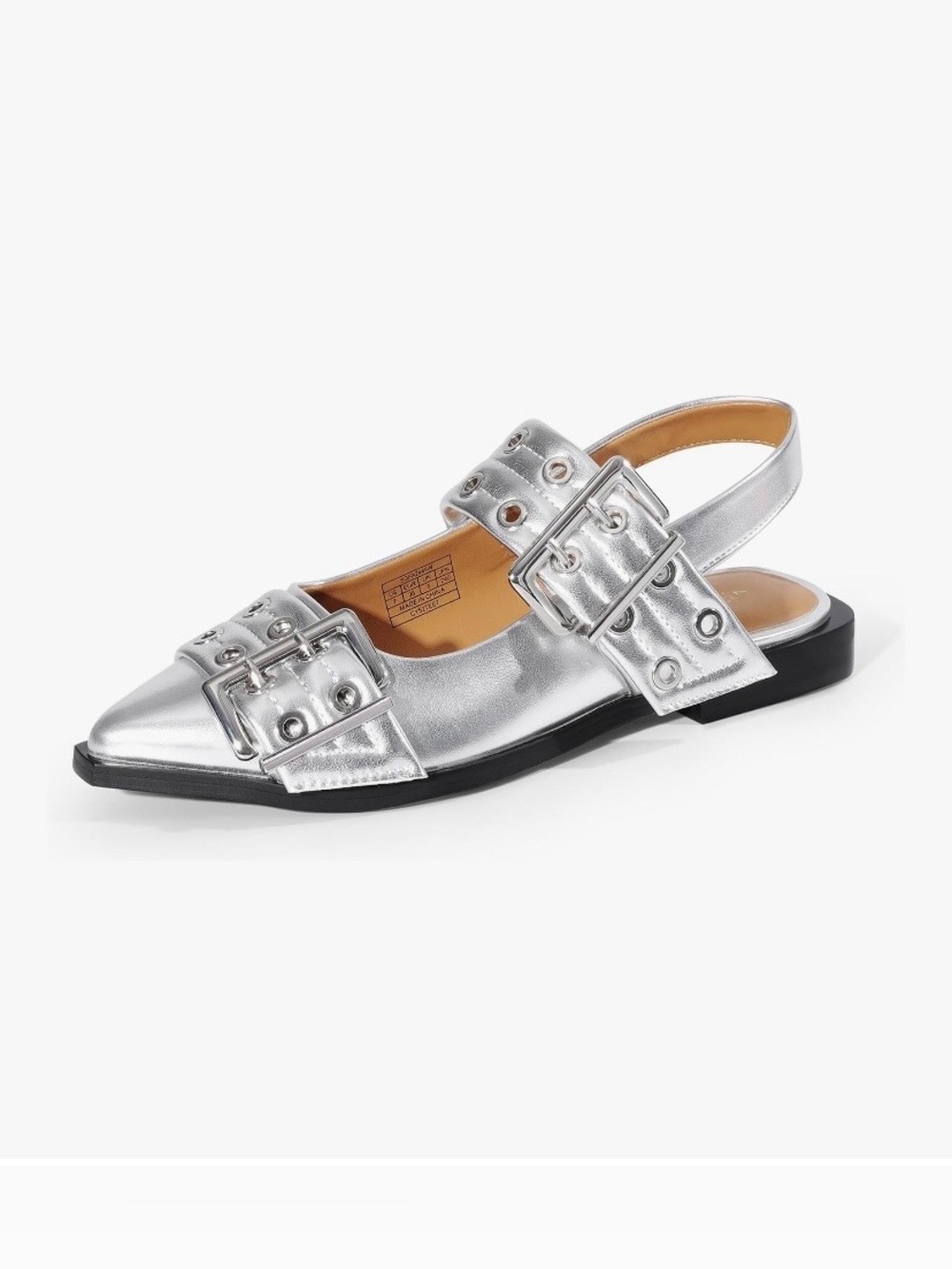 Amazon Silver Buckle Pointed Slingback Flats for Women